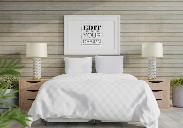 Free Poster Frame Mockup Interior In A Bedroom Psd