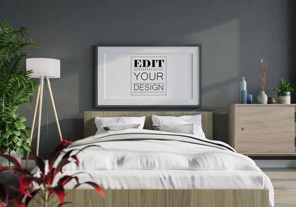 Free Poster Frame Mockup Interior In A Bedroom Psd