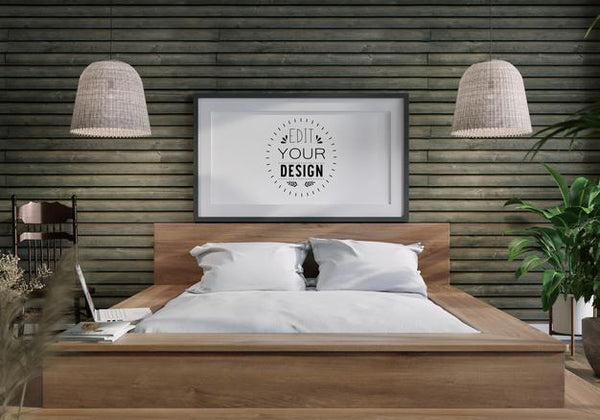 Free Poster Frame Mockup Interior In A Bedroom Psd