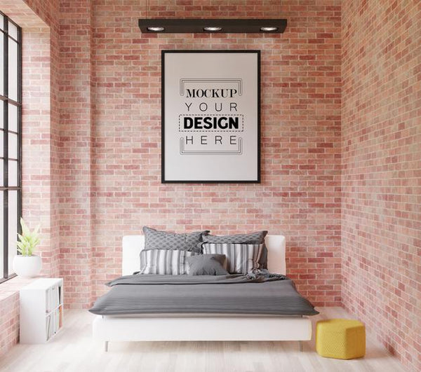 Free Poster Frame Mockup Interior In A Bedroom Psd