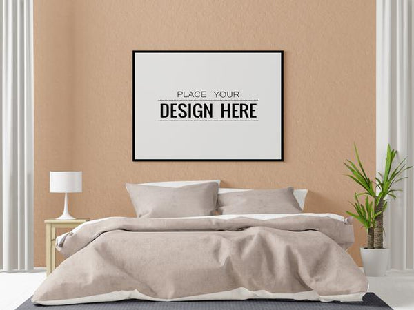 Free Poster Frame Mockup Interior In A Bedroom Psd