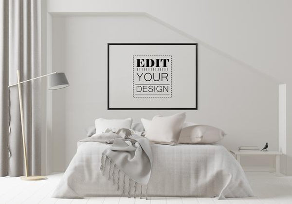 Free Poster Frame Mockup Interior In A Bedroom Psd