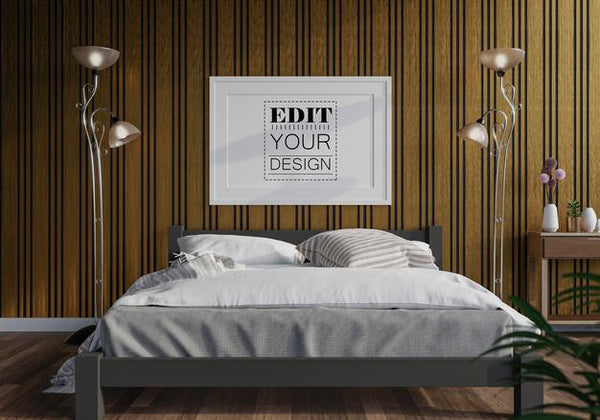 Free Poster Frame Mockup Interior In A Bedroom Psd