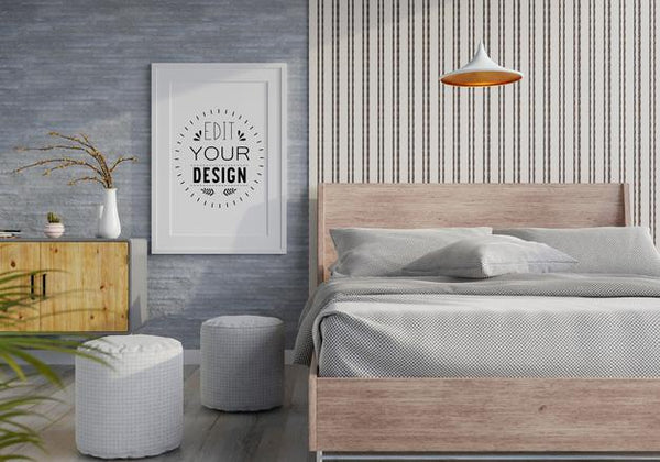 Free Poster Frame Mockup Interior In A Bedroom Psd