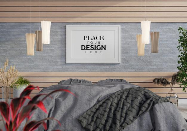 Free Poster Frame Mockup Interior In A Bedroom Psd