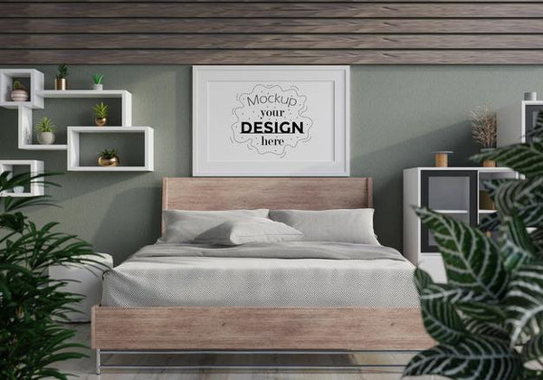 Free Poster Frame Mockup Interior In A Bedroom Psd