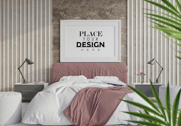 Free Poster Frame Mockup Interior In A Bedroom Psd