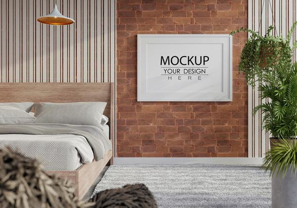 Free Poster Frame Mockup Interior In A Bedroom Psd