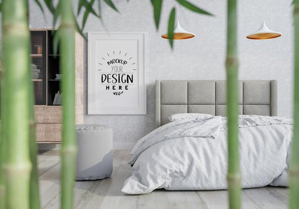 Free Poster Frame Mockup Interior In A Bedroom Psd