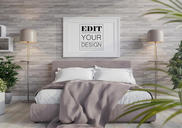 Free Poster Frame Mockup Interior In A Bedroom Psd