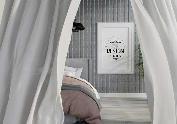 Free Poster Frame Mockup Interior In A Bedroom Psd