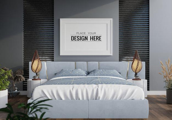 Free Poster Frame Mockup Interior In A Bedroom Psd