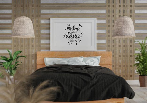 Free Poster Frame Mockup Interior In A Bedroom Psd