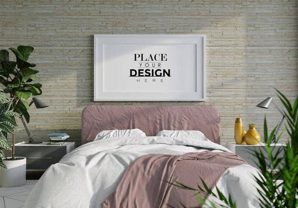 Free Poster Frame Mockup Interior In A Bedroom Psd