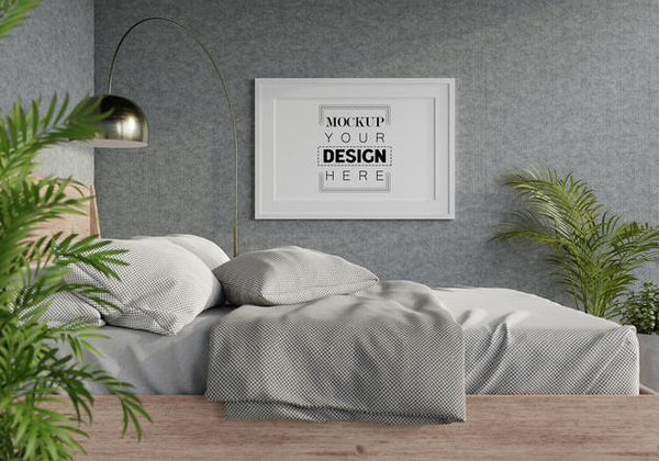 Free Poster Frame Mockup Interior In A Bedroom Psd