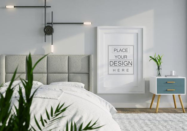 Free Poster Frame Mockup Interior In A Bedroom Psd