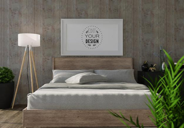 Free Poster Frame Mockup Interior In A Bedroom Psd