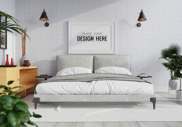 Free Poster Frame Mockup Interior In A Bedroom Psd