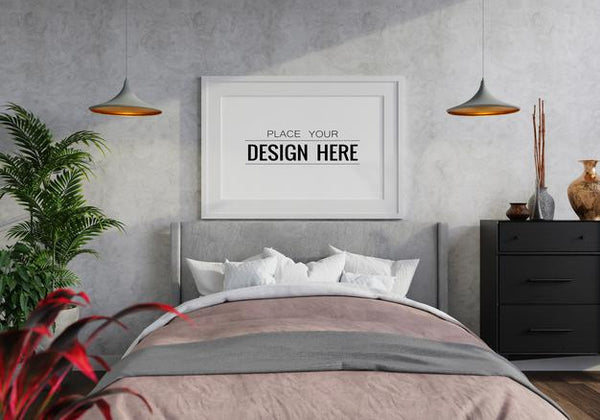 Free Poster Frame Mockup Interior In A Bedroom Psd