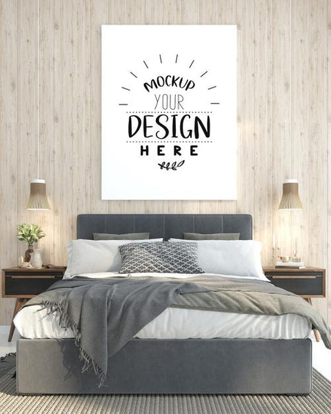 Free Poster Frame Mockup Interior In A Bedroom Psd