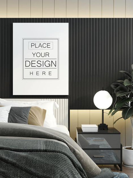 Free Poster Frame Mockup Interior In A Bedroom Psd