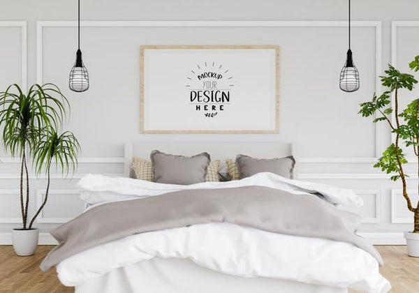 Free Poster Frame Mockup Interior In A Bedroom Psd