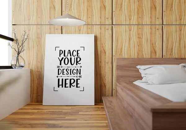 Free Poster Frame Mockup Interior In A Bedroom Psd