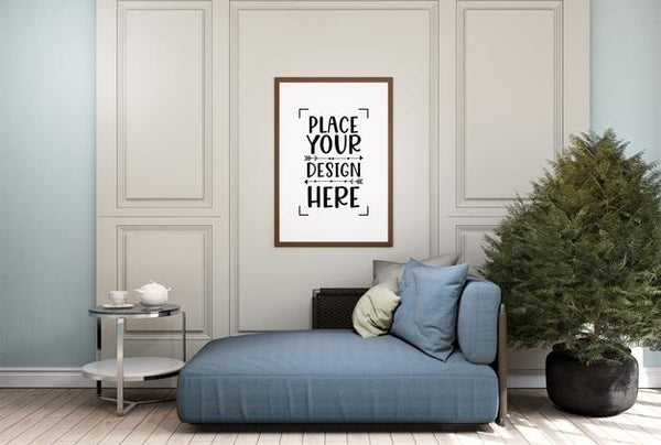 Free Poster Frame Mockup Interior In A Bedroom Psd