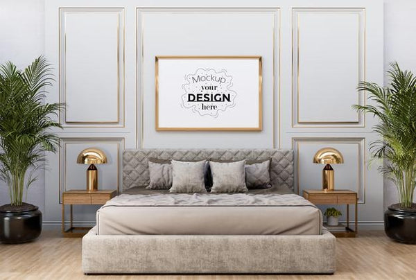 Free Poster Frame Mockup Interior In A Bedroom Psd