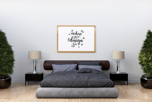 Free Poster Frame Mockup Interior In A Bedroom Psd