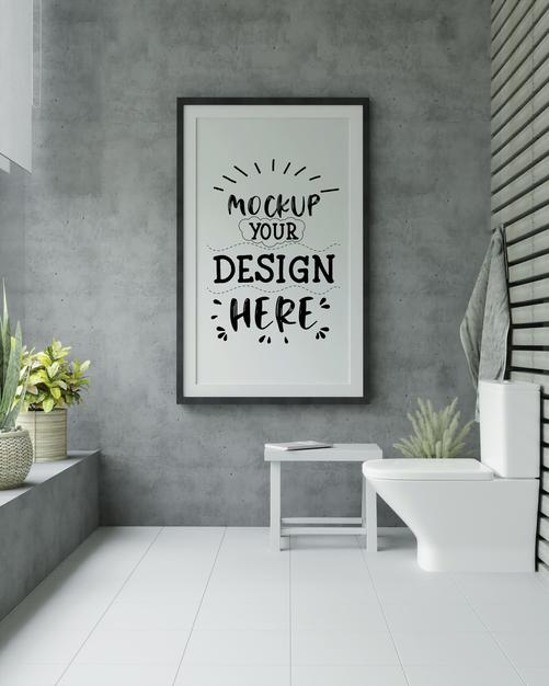 Free Poster Frame Mockup On Bathroom Interior Psd