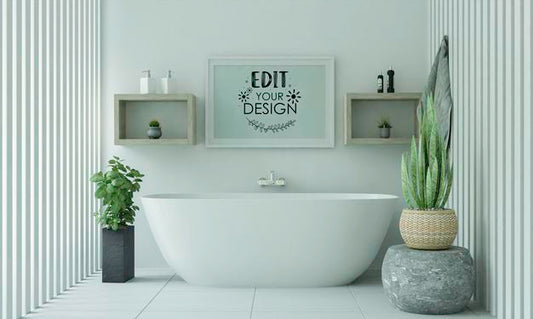 Free Poster Frame Mockup On Bathroom Interior Psd
