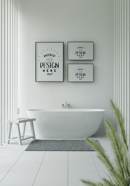 Free Poster Frame Mockup On Bathroom Interior Psd