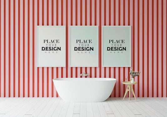 Free Poster Frame Mockup On Bathroom Interior Psd