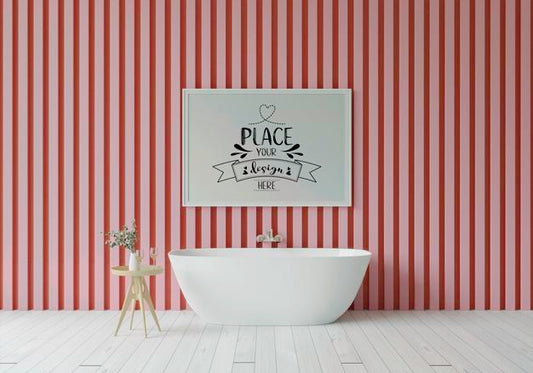 Free Poster Frame Mockup On Bathroom Interior Psd