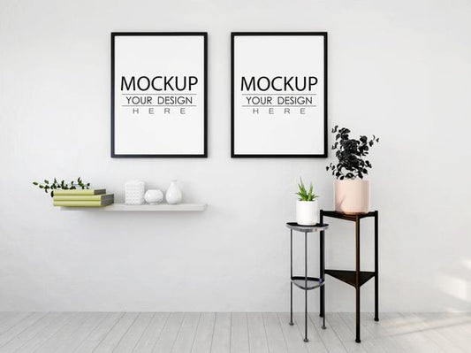 Free Poster Frame Mockup On The Wall With Plant Psd