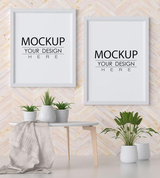 Free Poster Frame Mockup On The Wall With Plant Psd