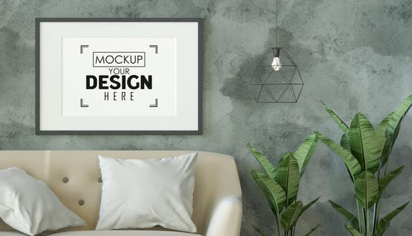 Free Poster Frame Mockup On The Wall With Plant Psd