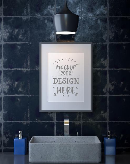 Free Poster Frame On Bathroom Interior Psd