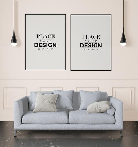 Free Poster Frames In Living Room Mockup Psd