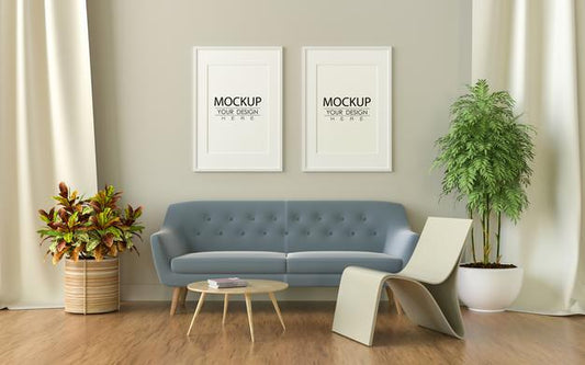 Free Poster Frames In Living Room Mockup Psd