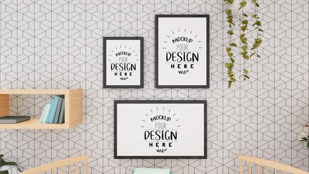 Free Poster Frames In Living Room Mockup Psd