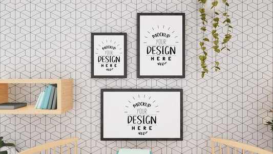 Free Poster Frames In Living Room Mockup Psd