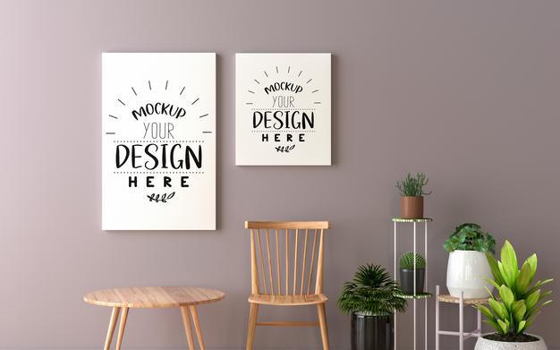 Free Poster Frames In Living Room Mockup Psd