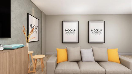 Free Poster Frames In Living Room Mockup Psd
