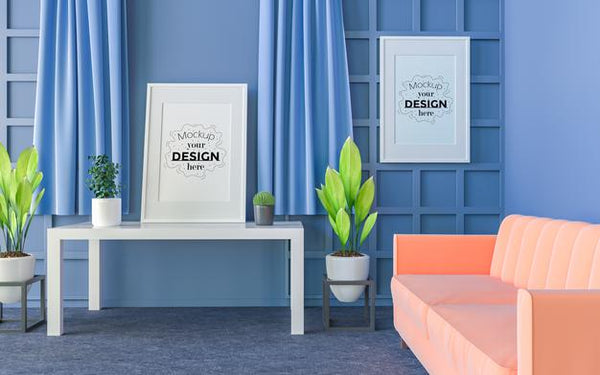 Free Poster Frames In Living Room Mockup Psd