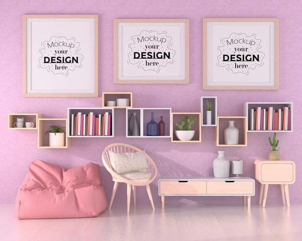 Free Poster Frames In Living Room Mockup Psd