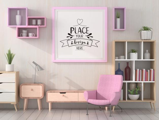 Free Poster Frames In Living Room Mockup Psd