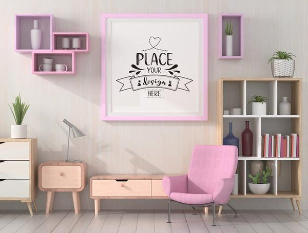 Free Poster Frames In Living Room Mockup Psd