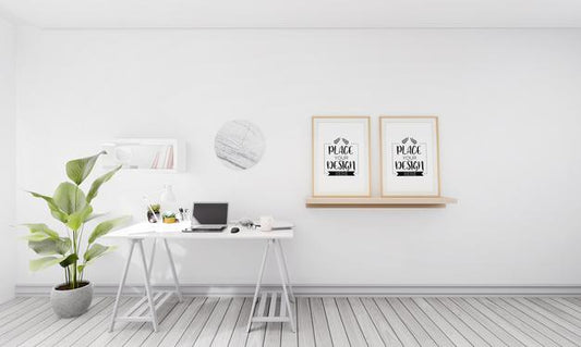 Free Poster Frames In Office Mockup Psd